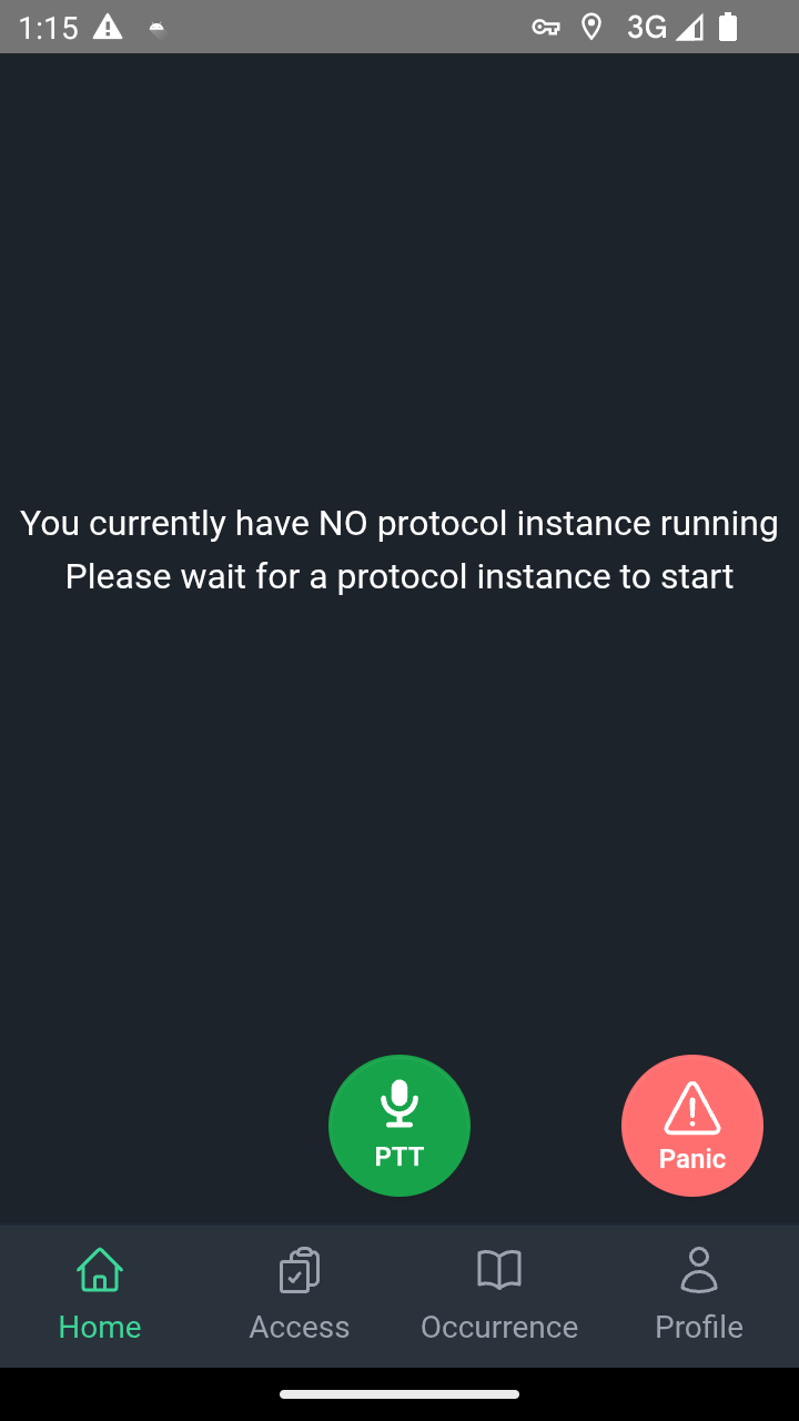 Home screen with PTT and Panic